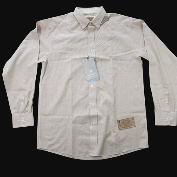 Ariat Men's Long Sleeve Wrinkle Free Grayson Classic Fit Stripe Button Shirt Gol - Picture 2 of 3